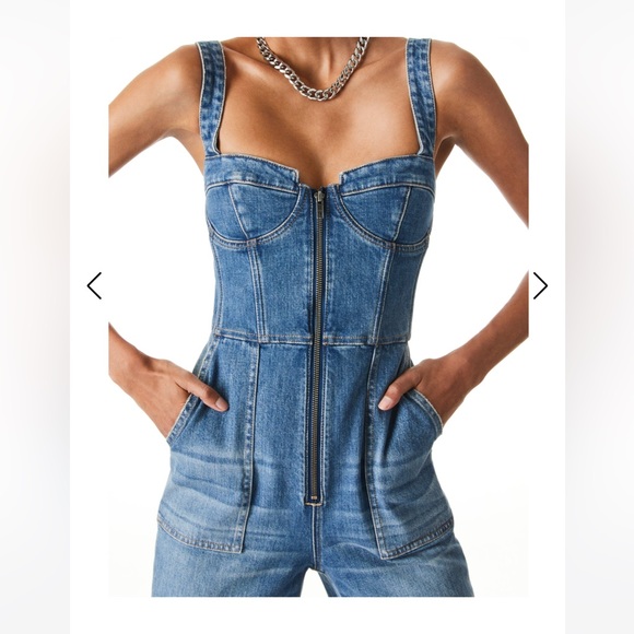 Alice + Olivia Lovetta Denim Wide-Leg Jumpsuit - Monterey Blue - Picture 5 of 11